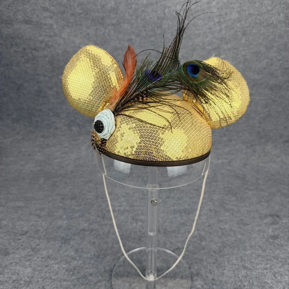 Disney Parks Minnie Mouse Gold Sequin Ears Peacock Feather Headband One Size